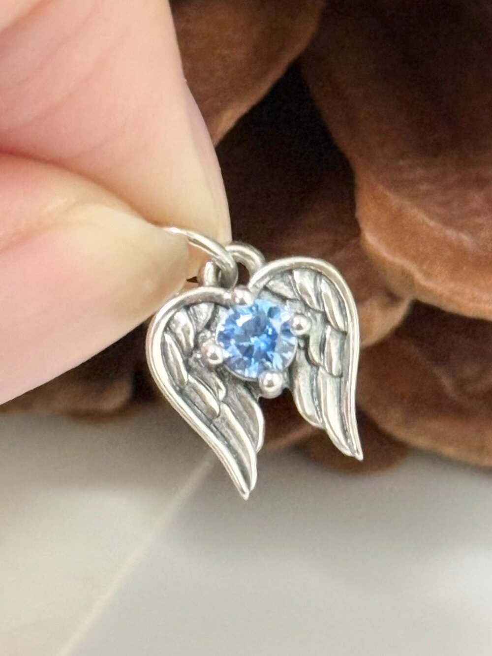 Angel Wings Birthstone Charm Blue Zircon (December)